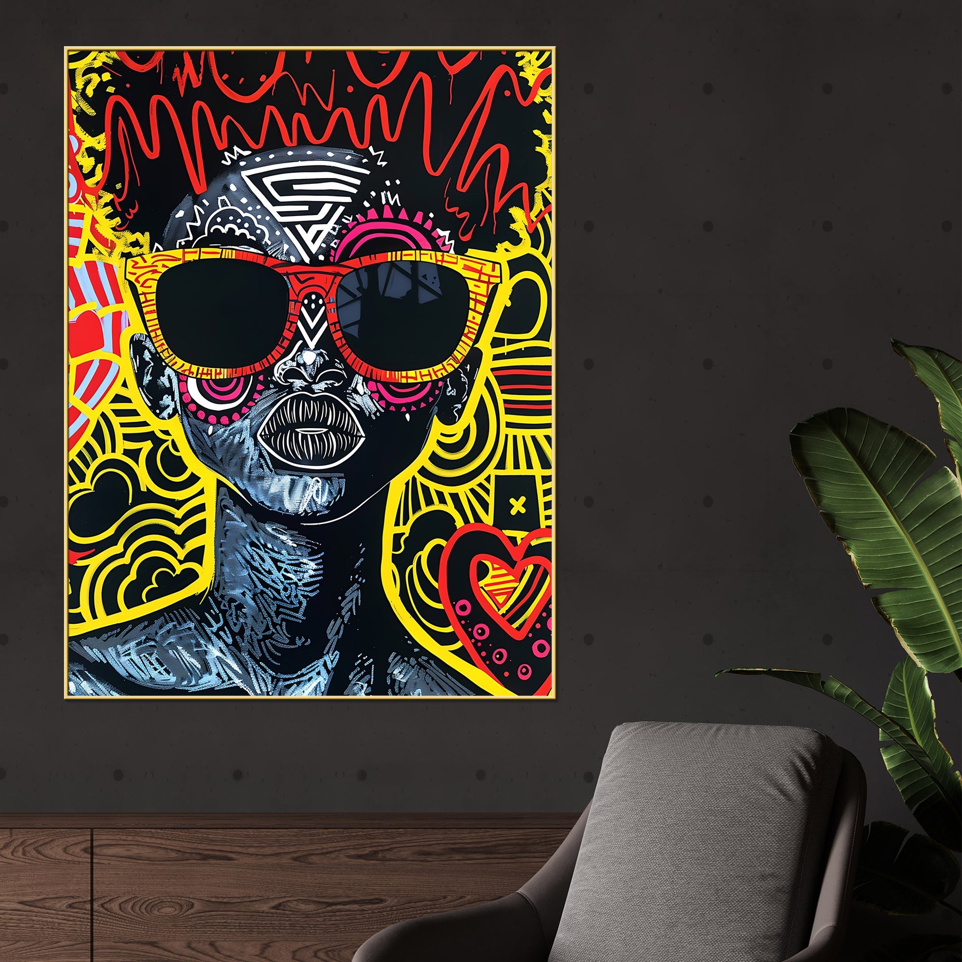Girl In Glasses Afro Pop Art Cotton Canvas Wall Painting