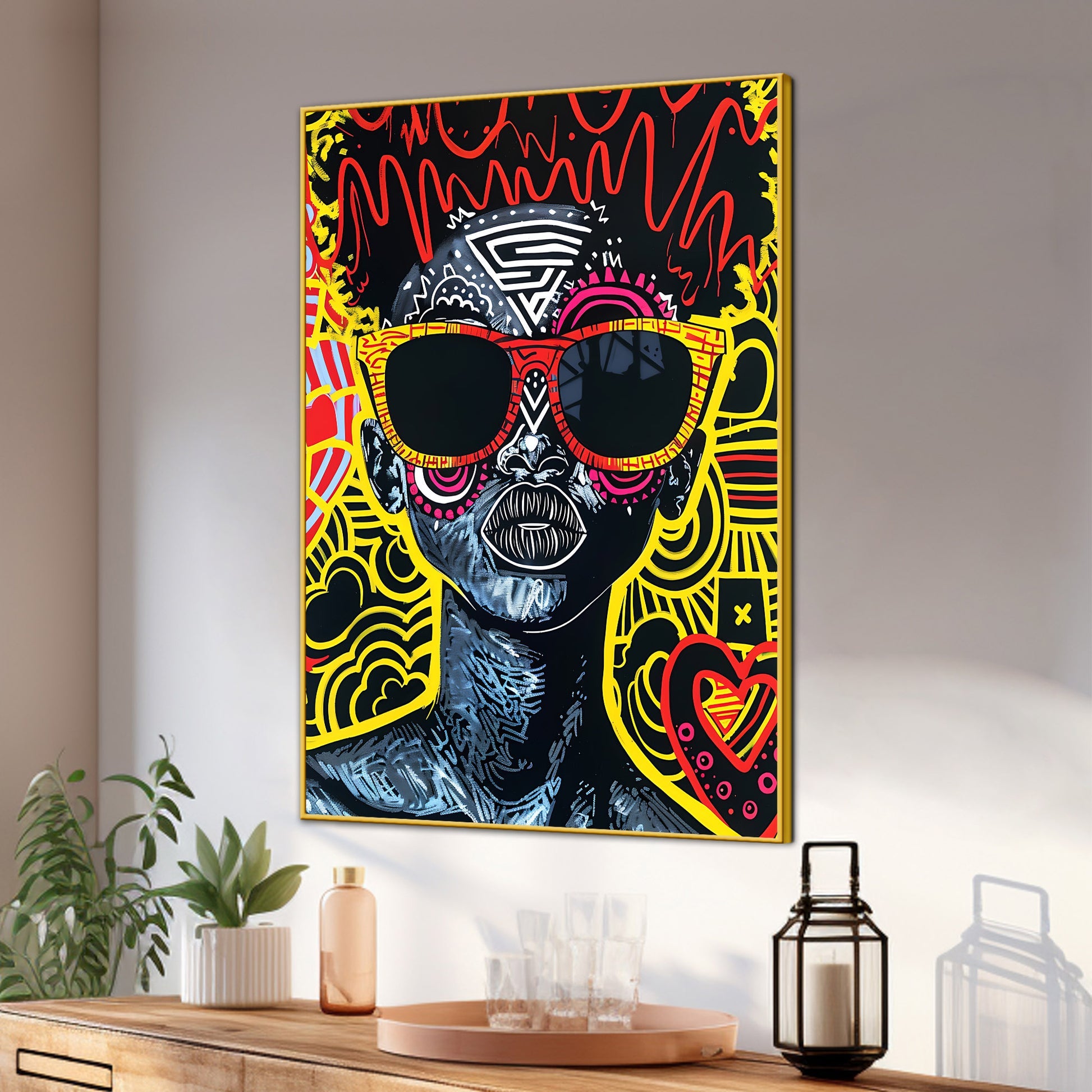 Girl In Glasses Afro Pop Art Cotton Canvas Wall Painting