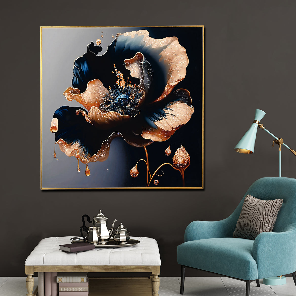 Gloriosa Pearl Framed Crystal Glass Painting