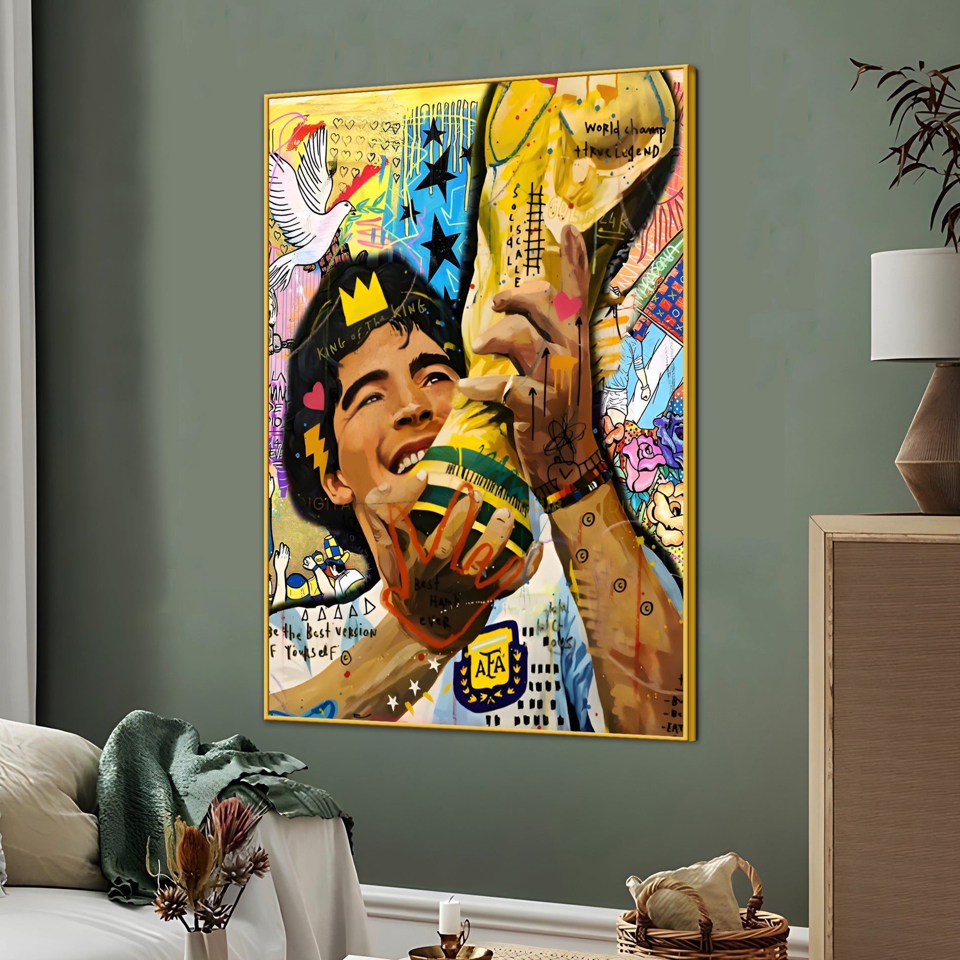 Golden Glory The King Maradona Triumph Cotton Canvas Wall Painting