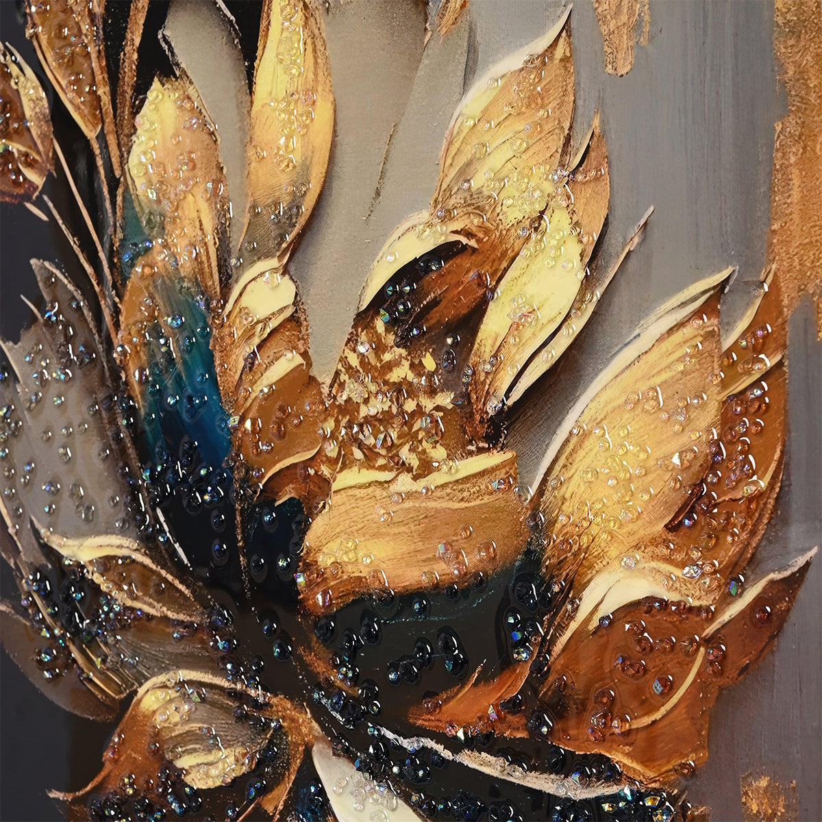 Golden Petals Flower Framed Crystal Glass Painting