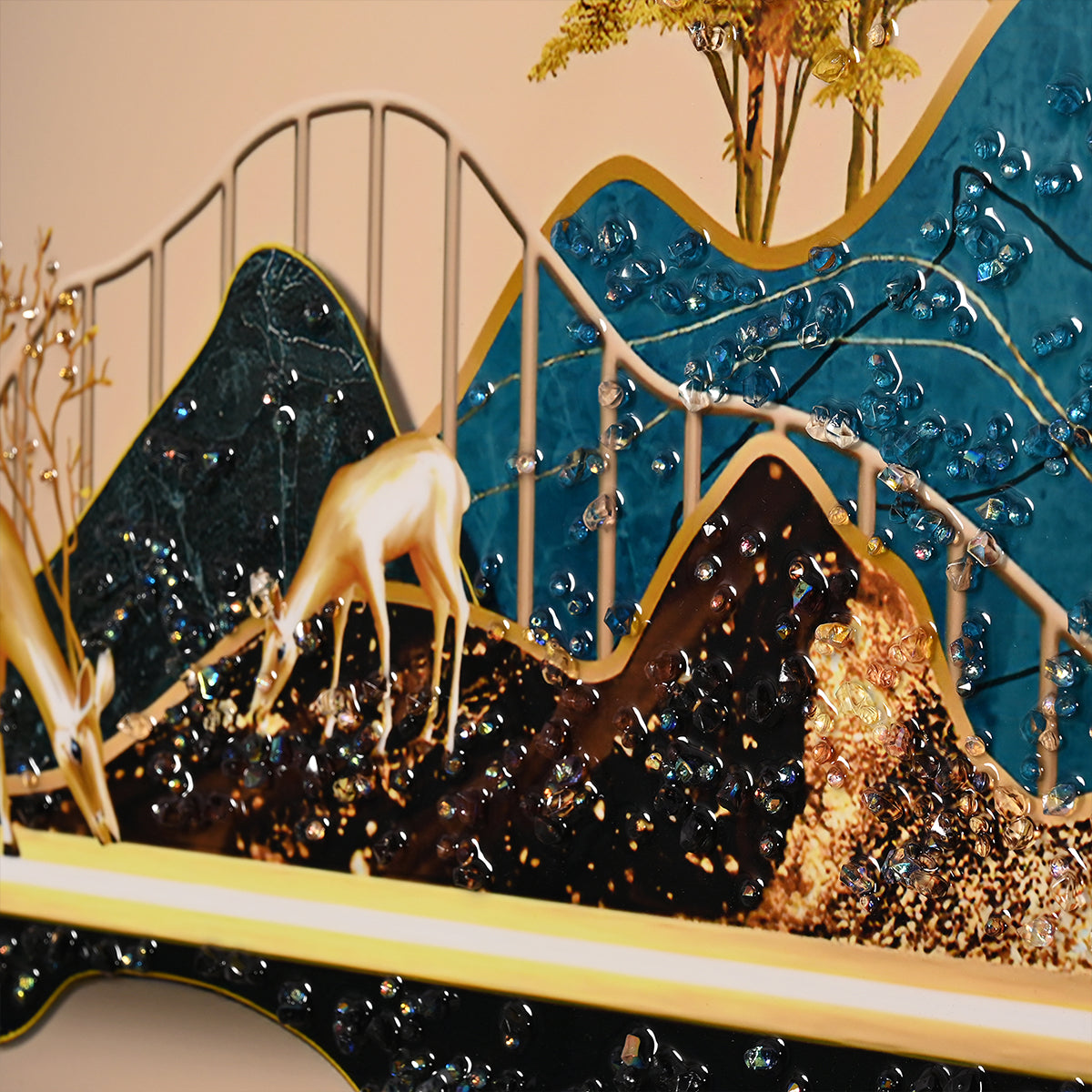 Golden World Of Peace Framed Crystal Glass Painting