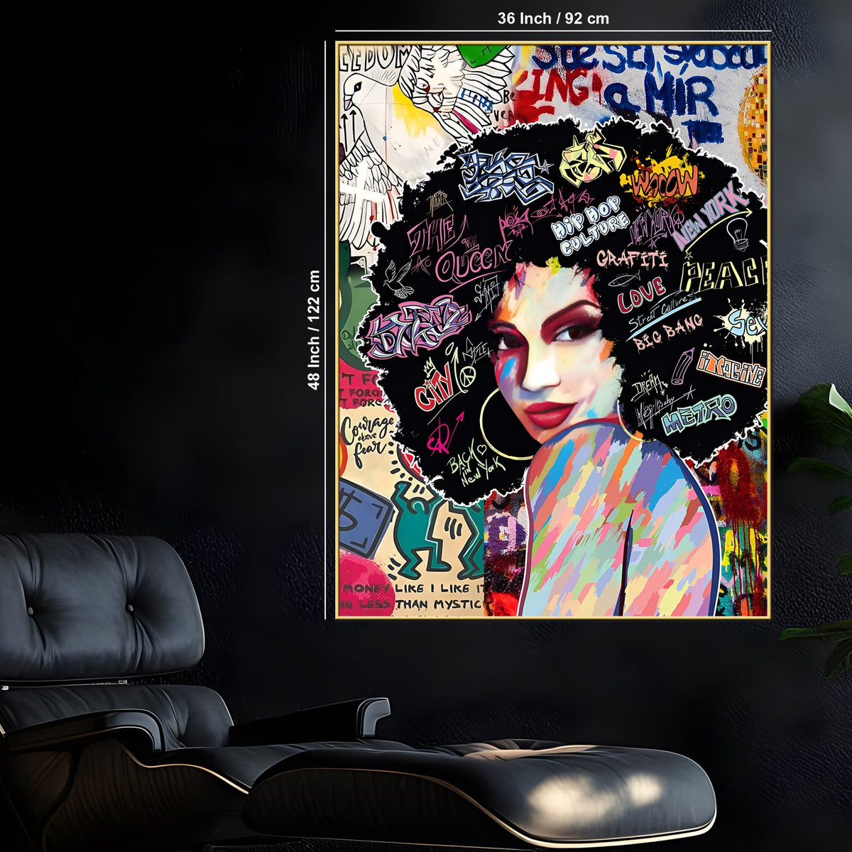 Gorgeous Afro Graffiti Queen Cotton Canvas Wall Painting