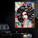Gorgeous Afro Graffiti Queen Cotton Canvas Wall Painting