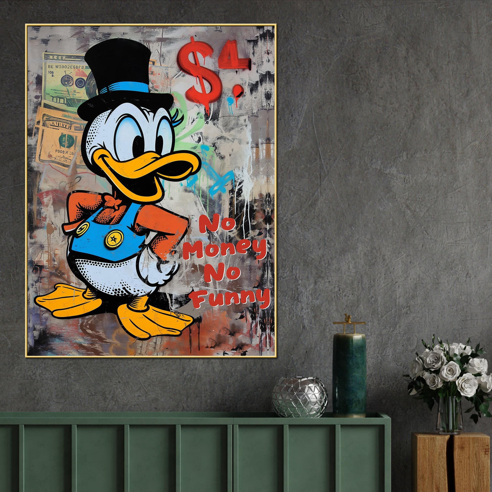 Greedy Donald Cartoon Cotton Canvas Wall Painting