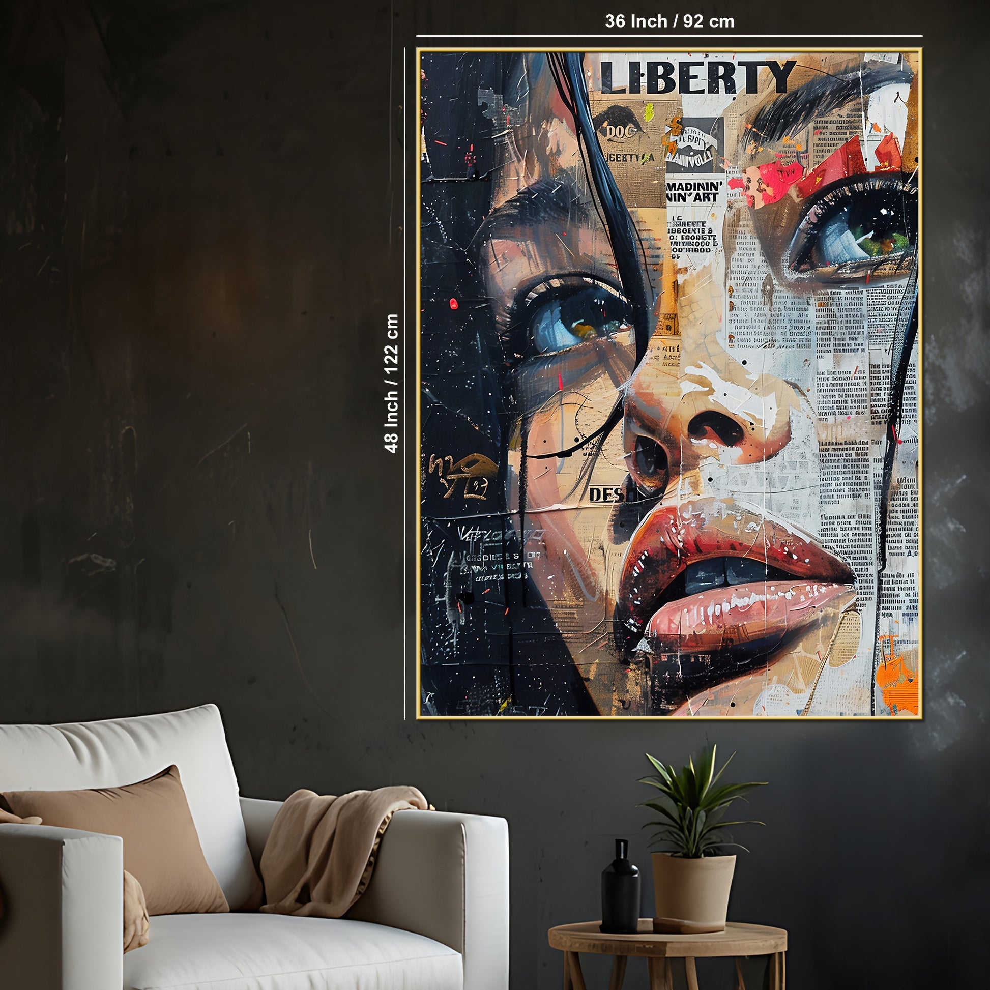 Liberty Of Life Abstract Newspaper Cotton Canvas Wall Painting