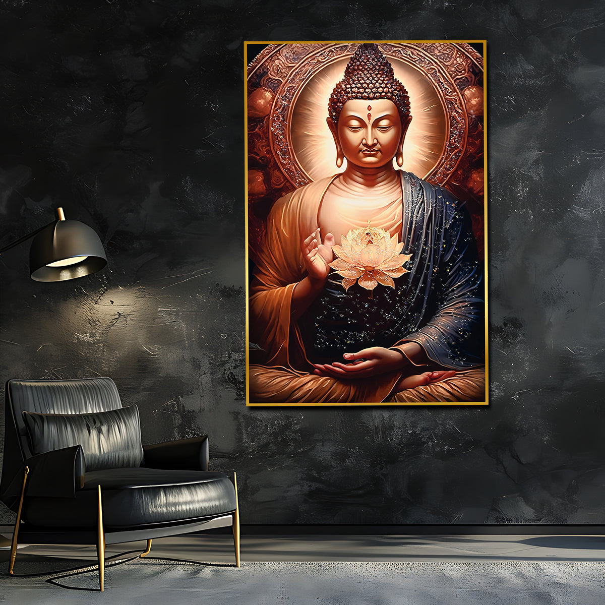 Life Of Meditation Buddha Framed Crystal Glass Painting
