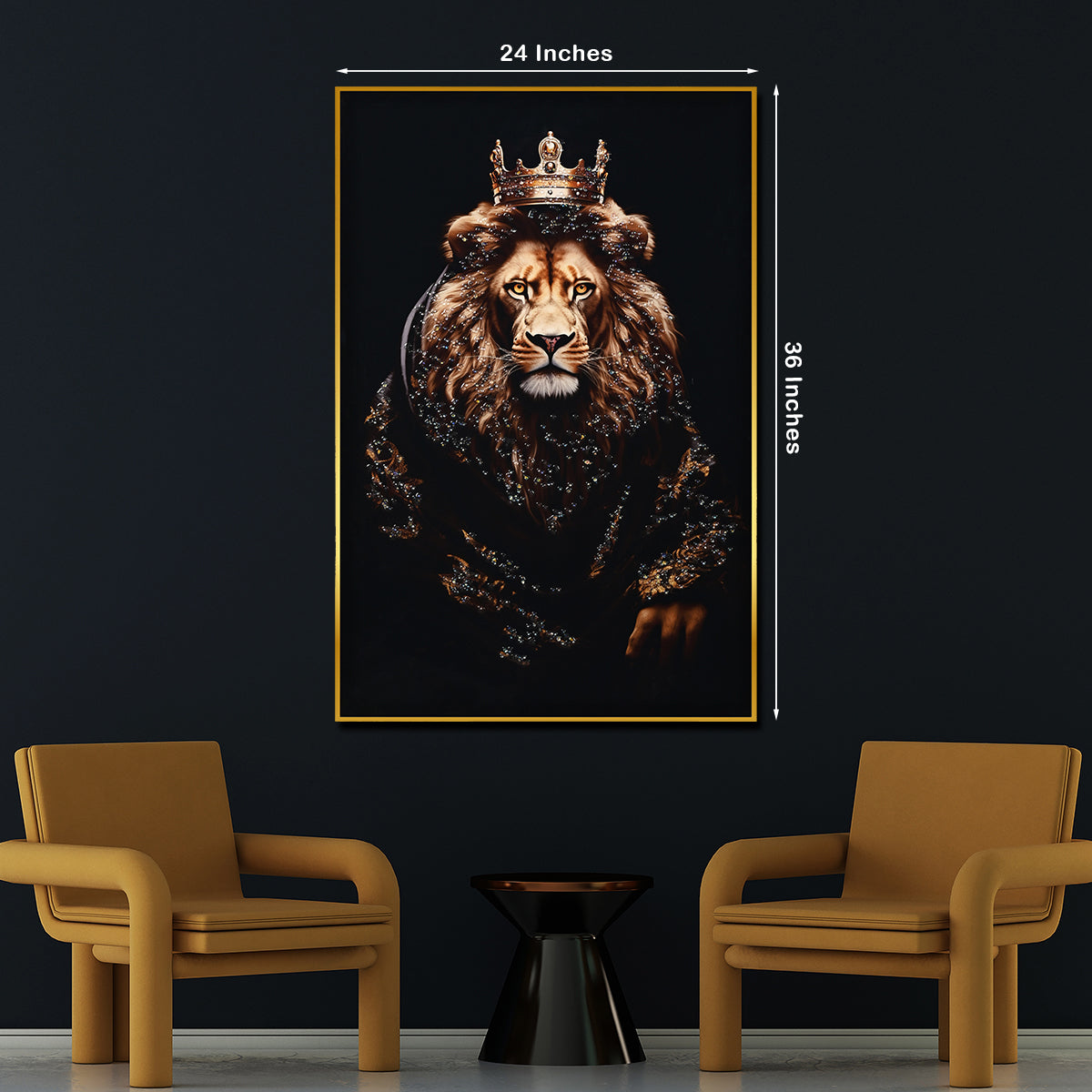 Lion King With Crown Framed Crystal Glass Painting