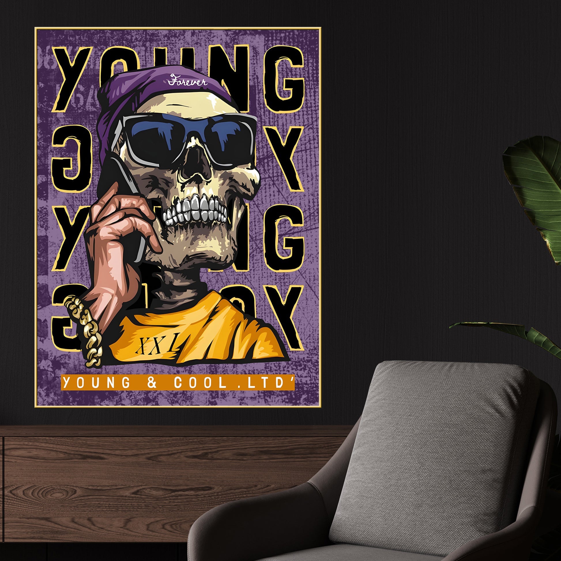 Live Young Live Free Skull Pop Art Cotton Canvas Wall Painting