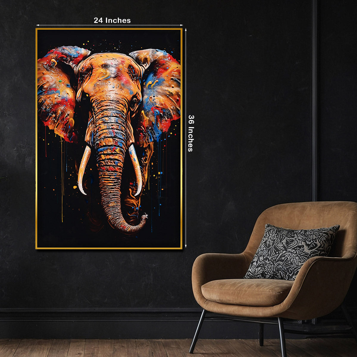 Majestic King Empire Elephant Framed Crystal Glass Painting