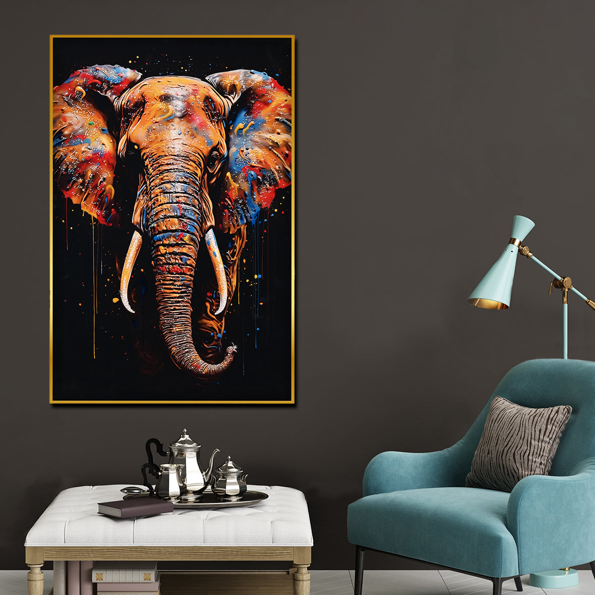 Majestic King Empire Elephant Framed Crystal Glass Painting