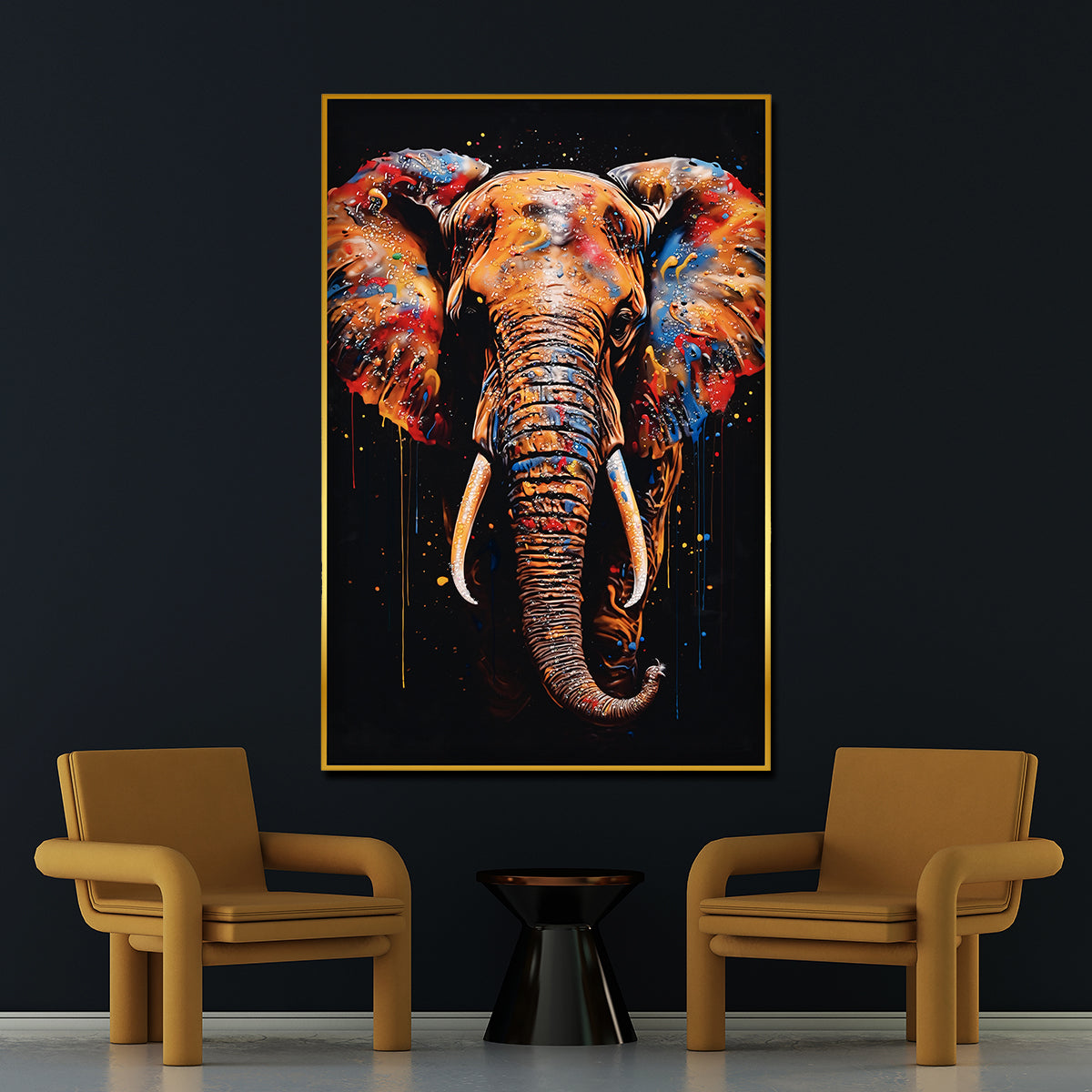 Majestic King Empire Elephant Framed Crystal Glass Painting