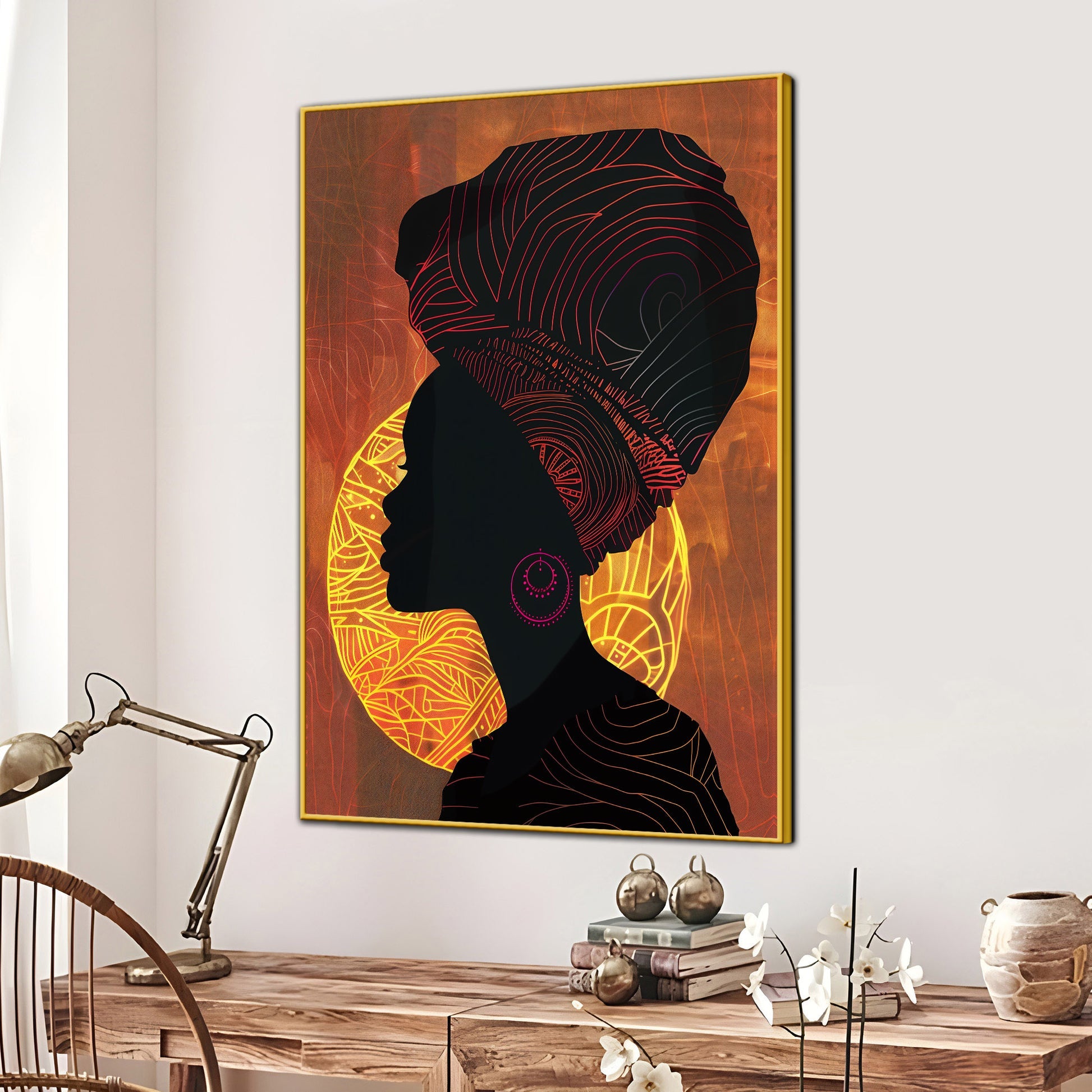 Modern African Girl Silhouette Cotton Canvas Wall Painting