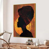 Modern African Girl Silhouette Cotton Canvas Wall Painting