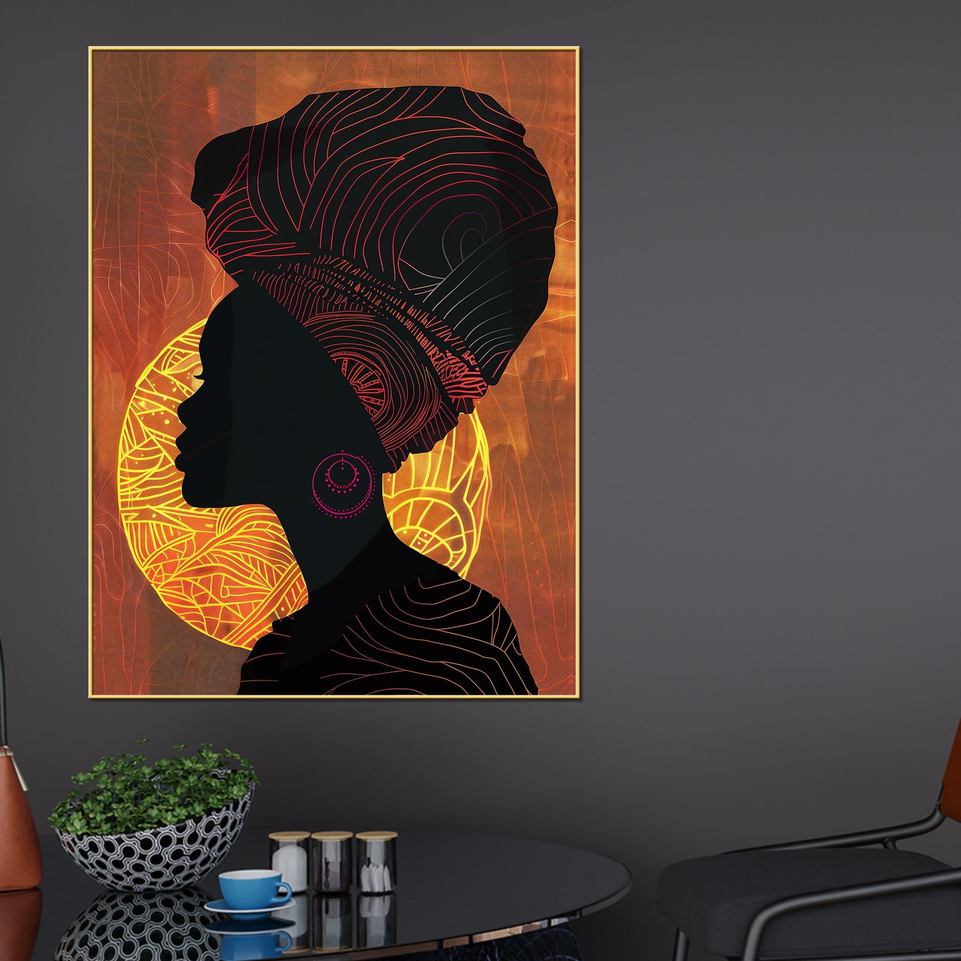 Modern African Girl Silhouette Cotton Canvas Wall Painting