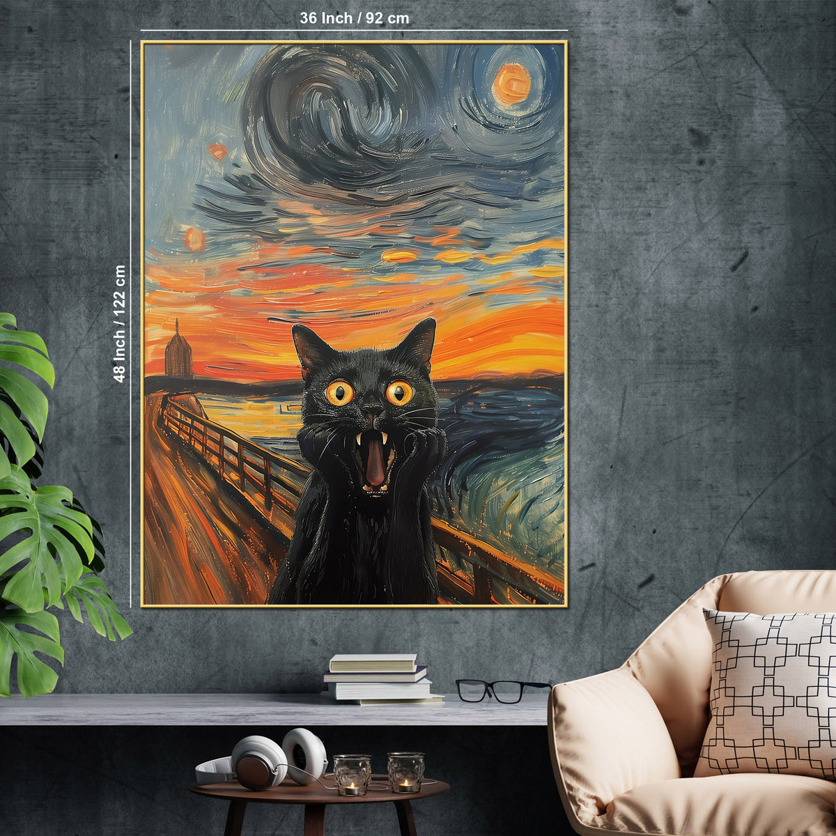 Munch The Scream Cat Van Gogh Vibes Cotton Canvas Wall Painting