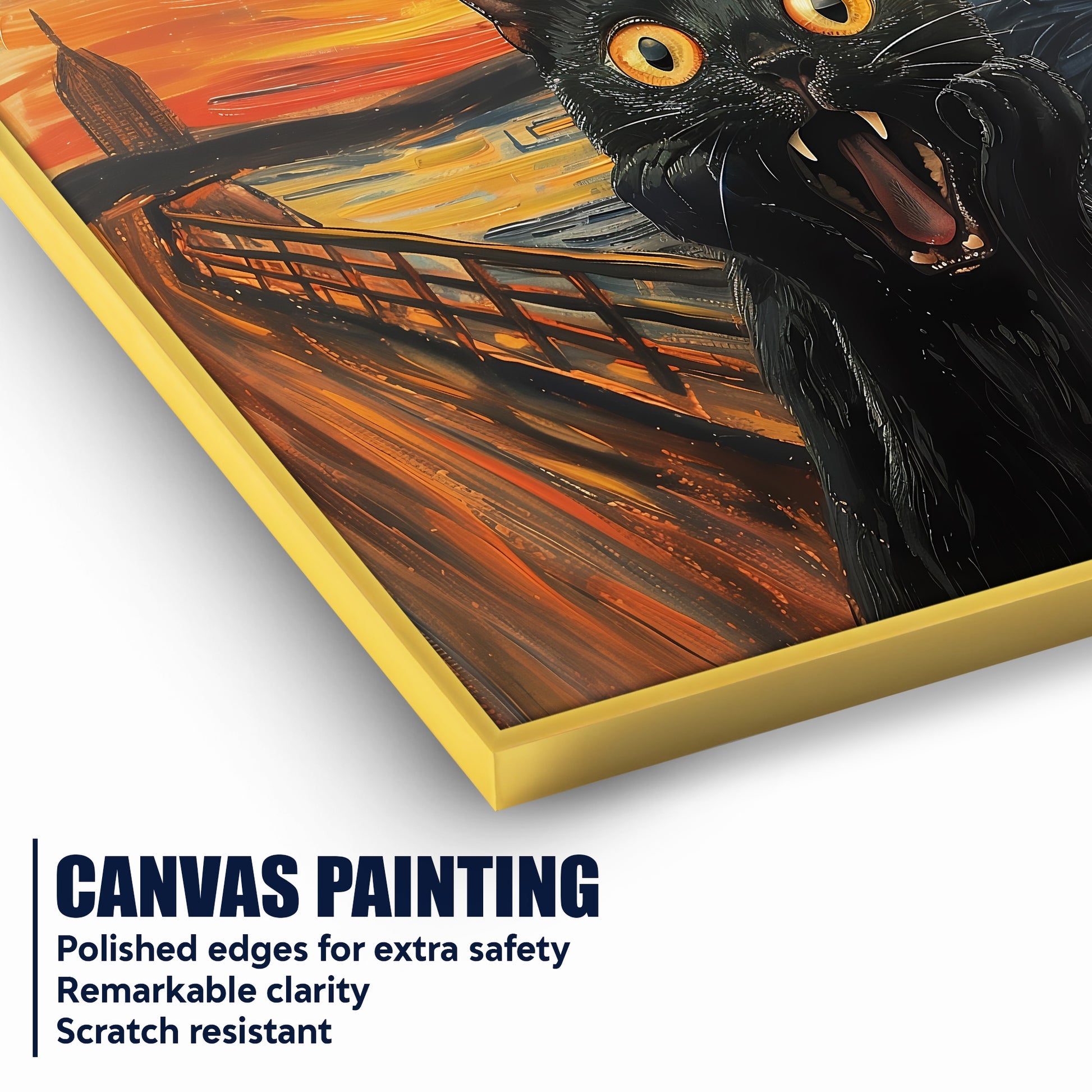 Munch The Scream Cat Van Gogh Vibes Cotton Canvas Wall Painting