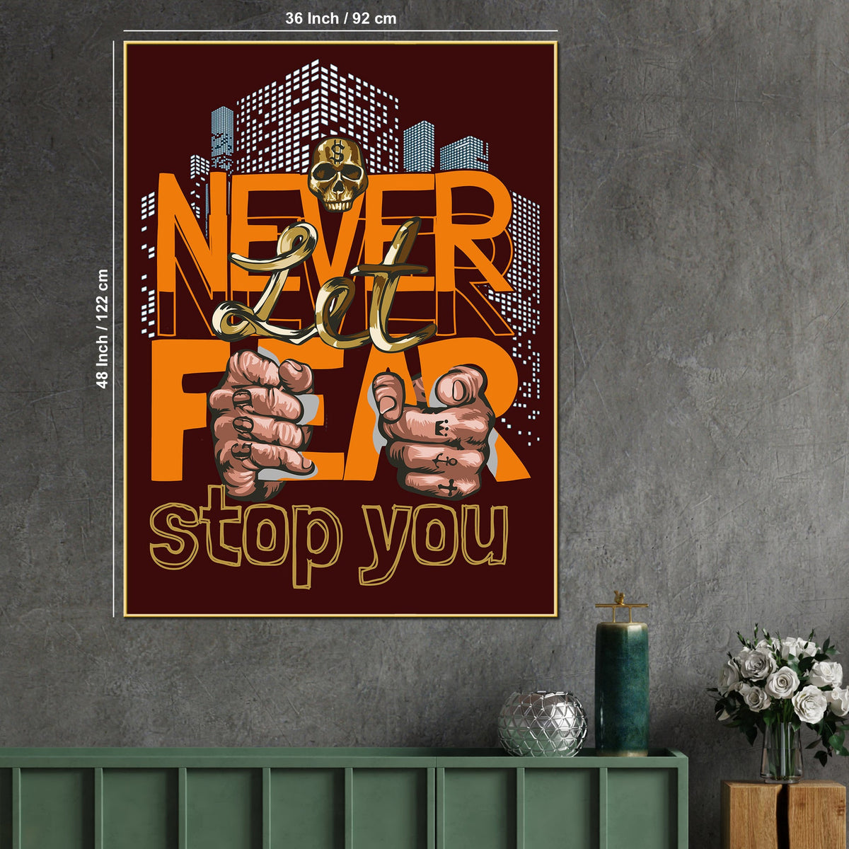 Only Action Overcome The Fear Motivational Cotton Canvas Wall Painting