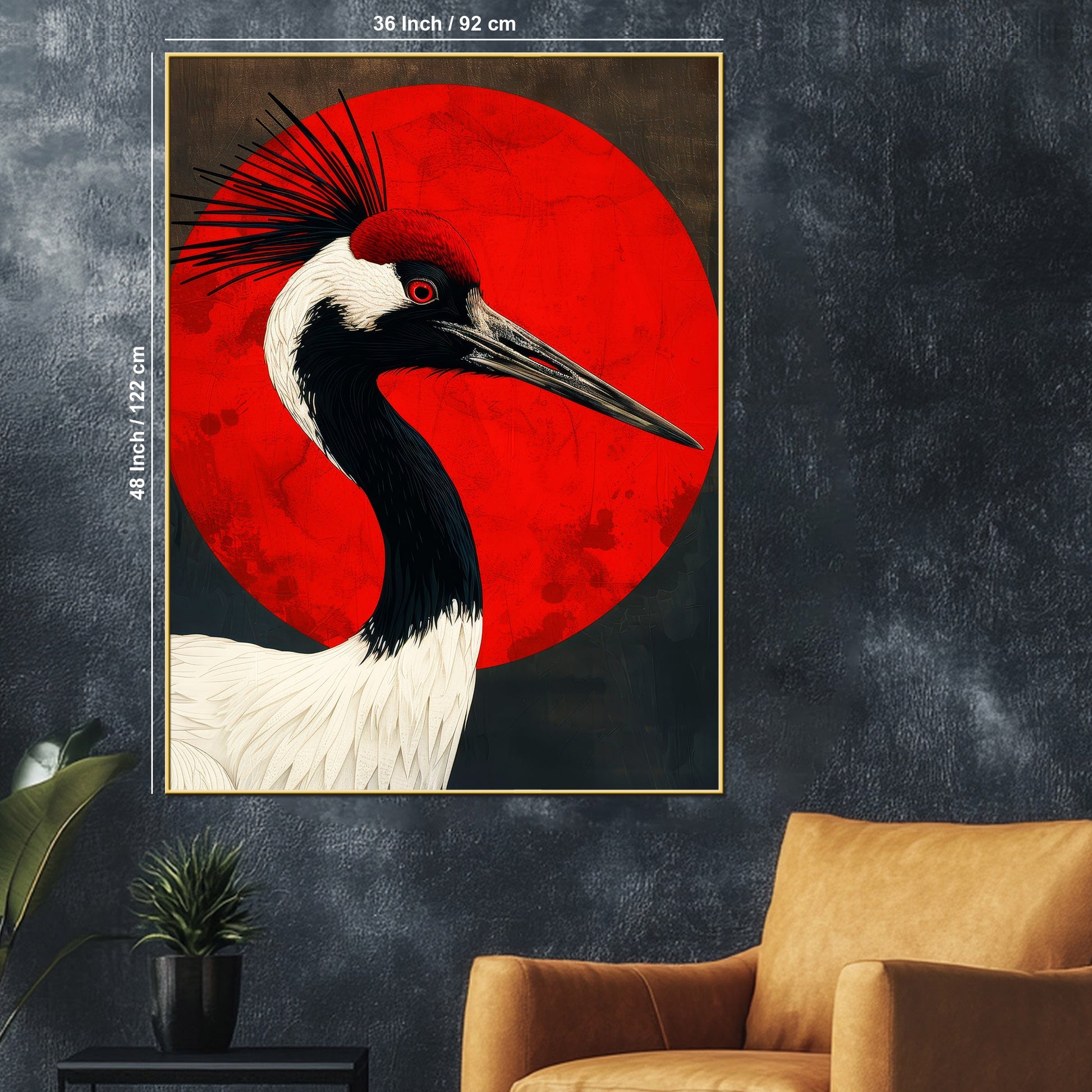 Red Crowned Crane with Rising Sun Cotton Canvas Wall Painting