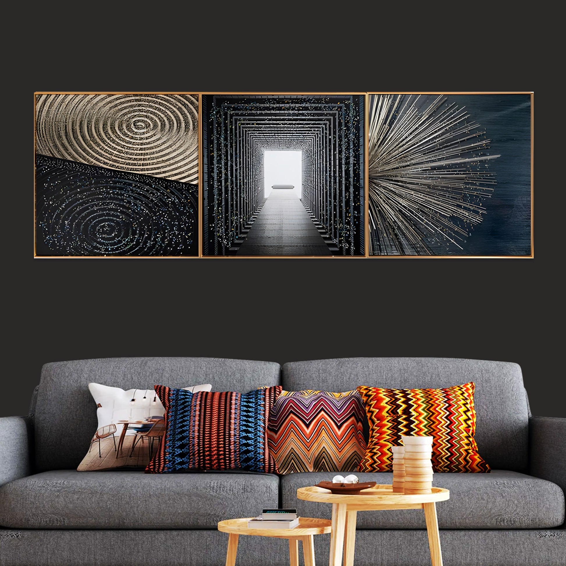 Reflective Illusion Pattern Crystal Glass Painting Set Of 3