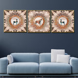 Royal Wild Family Horse Framed Crystal Glass Set Of 3 Painting