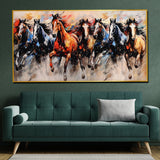 Seven Running Horses In Morning Framed Crystal Glass Painting