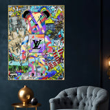 Street Colorful Graffiti Fashion Violent Teddy Bear Cotton Canvas Wall