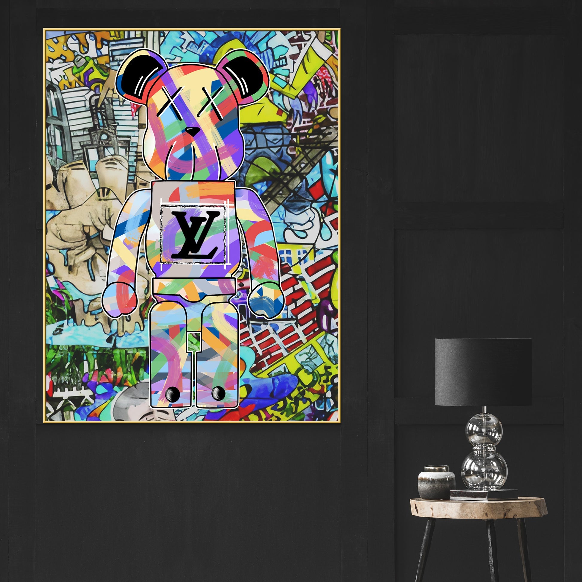 Street Colorful Graffiti Fashion Violent Teddy Bear Cotton Canvas Wall