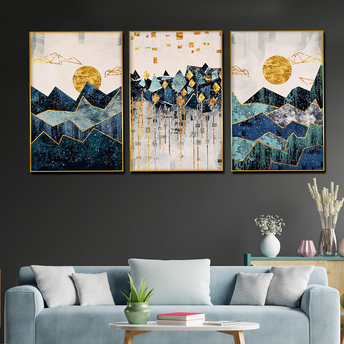Sun Rise And Set Of Geometric Framed Crystal Glass Painting