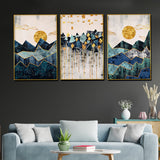 Sun Rise And Set Of Geometric Framed Crystal Glass Painting