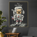 The Real Moon Walker Astronaut Dog Cotton Canvas Wall Painting
