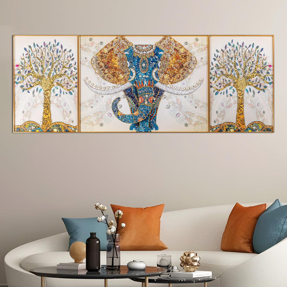 The Udaipur Elephant Crystal Glass Painting Set Of 3