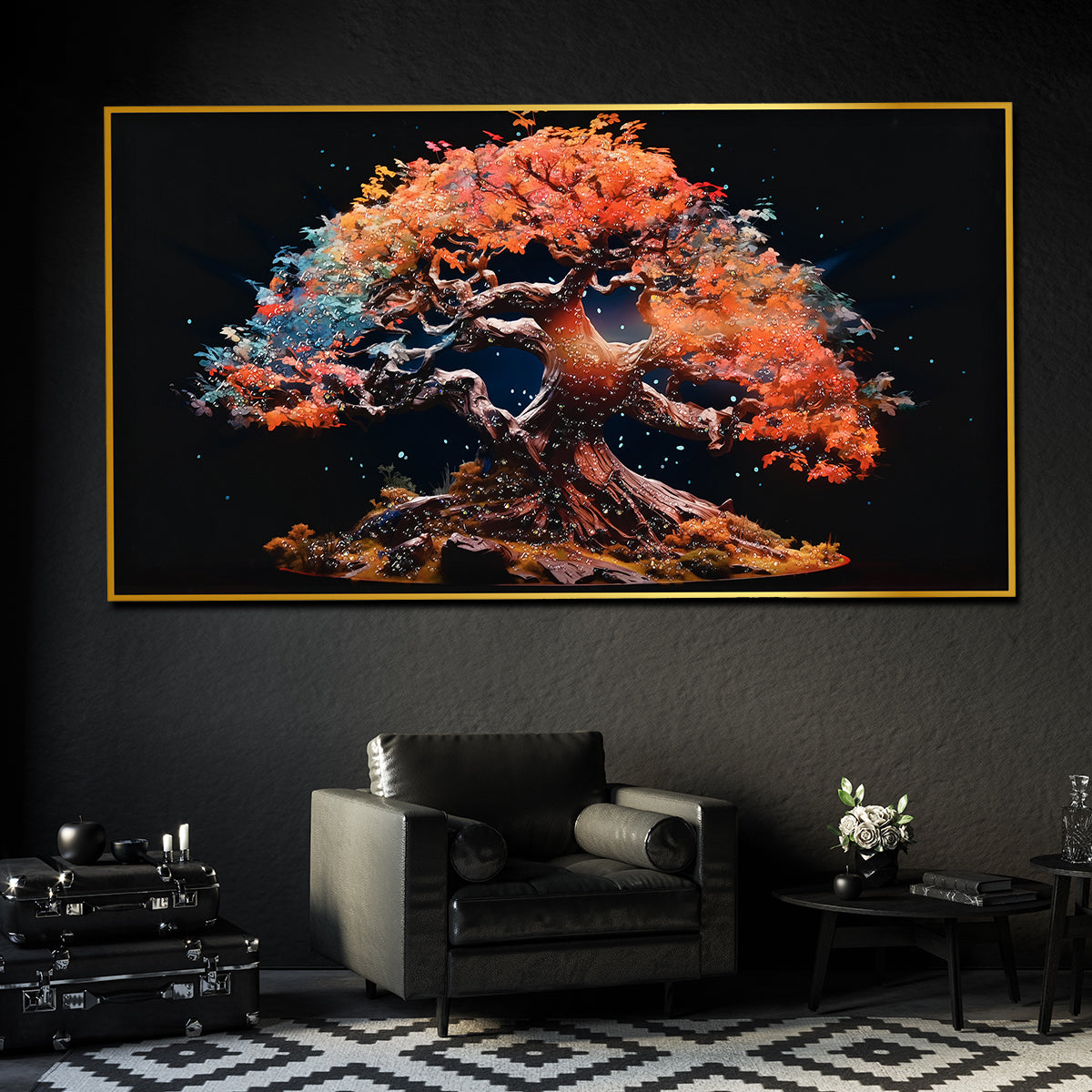 Tree Of Heaven Framed Crystal Glass Painting