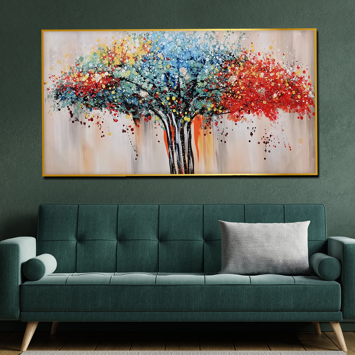 Tree Of Life In Seven Color Framed Crystal Glass Painting
