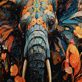 Tusk In Floral Beauty Elephant Framed Crystal Glass Painting