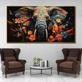 Tusk In Floral Beauty Elephant Framed Crystal Glass Painting