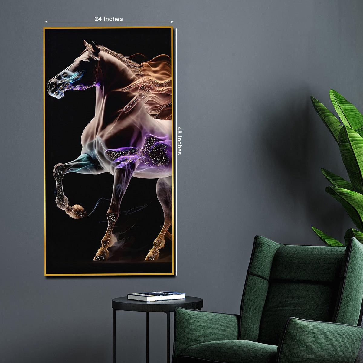 Unicorn With His Fire Horse Framed Crystal Glass Painting