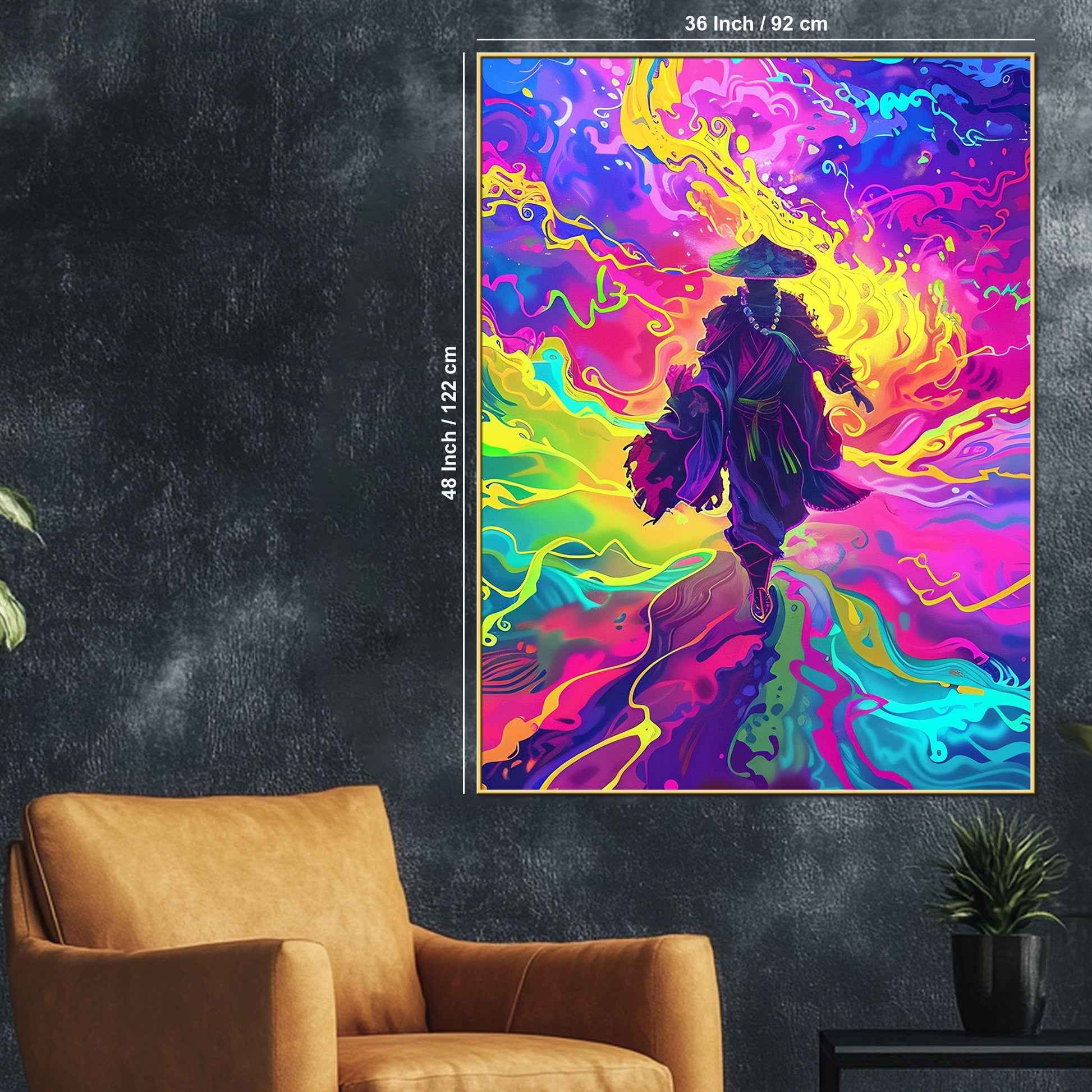 Vibrant Lone Samurai Colour Abstract Cotton Canvas Wall Painting