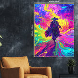 Vibrant Lone Samurai Colour Abstract Cotton Canvas Wall Painting