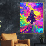 Vibrant Lone Samurai Colour Abstract Cotton Canvas Wall Painting