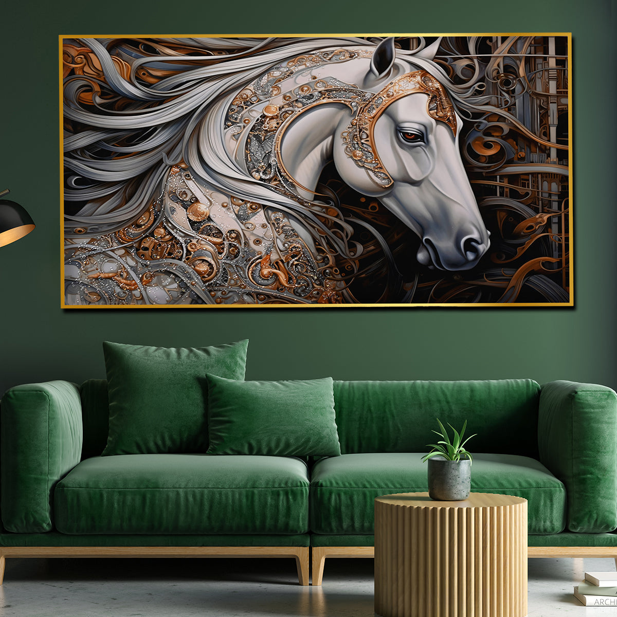 White Stallion From Heaven Horse Framed Crystal Glass Painting