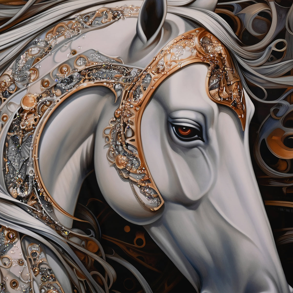 White Stallion From Heaven Horse Framed Crystal Glass Painting