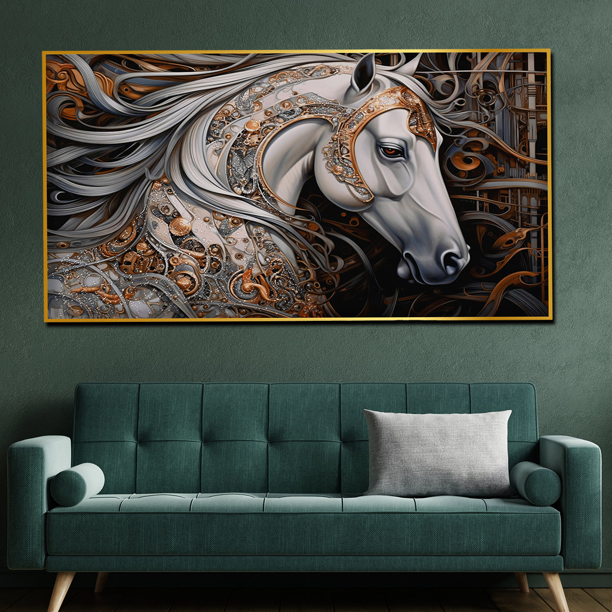 White Stallion From Heaven Horse Framed Crystal Glass Painting