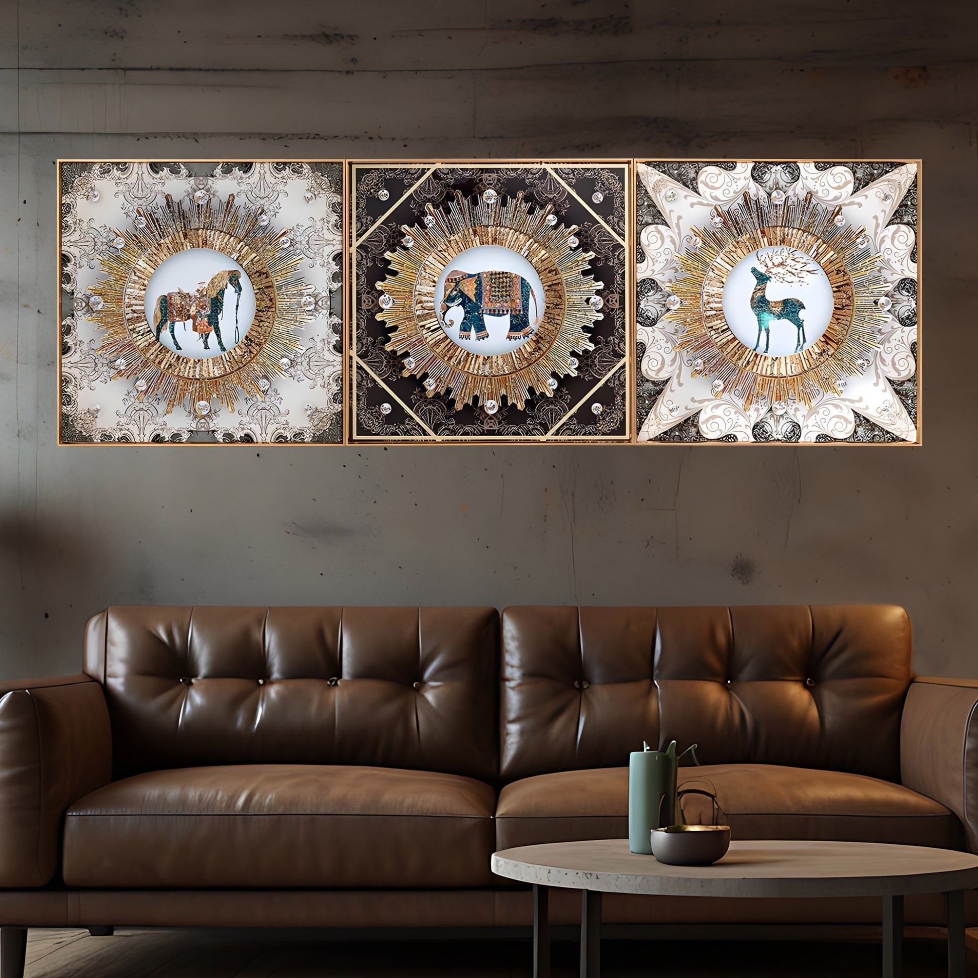 Wild Harmony Crystal Glass Premium Painting Set Of 3