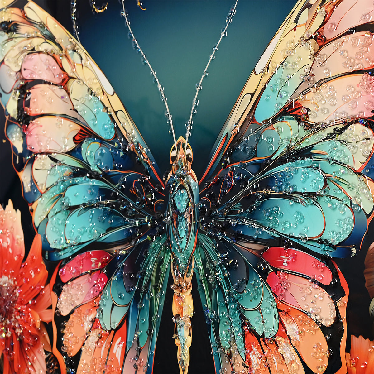 Wings Of Floral Butterfly Framed Crystal Glass Painting