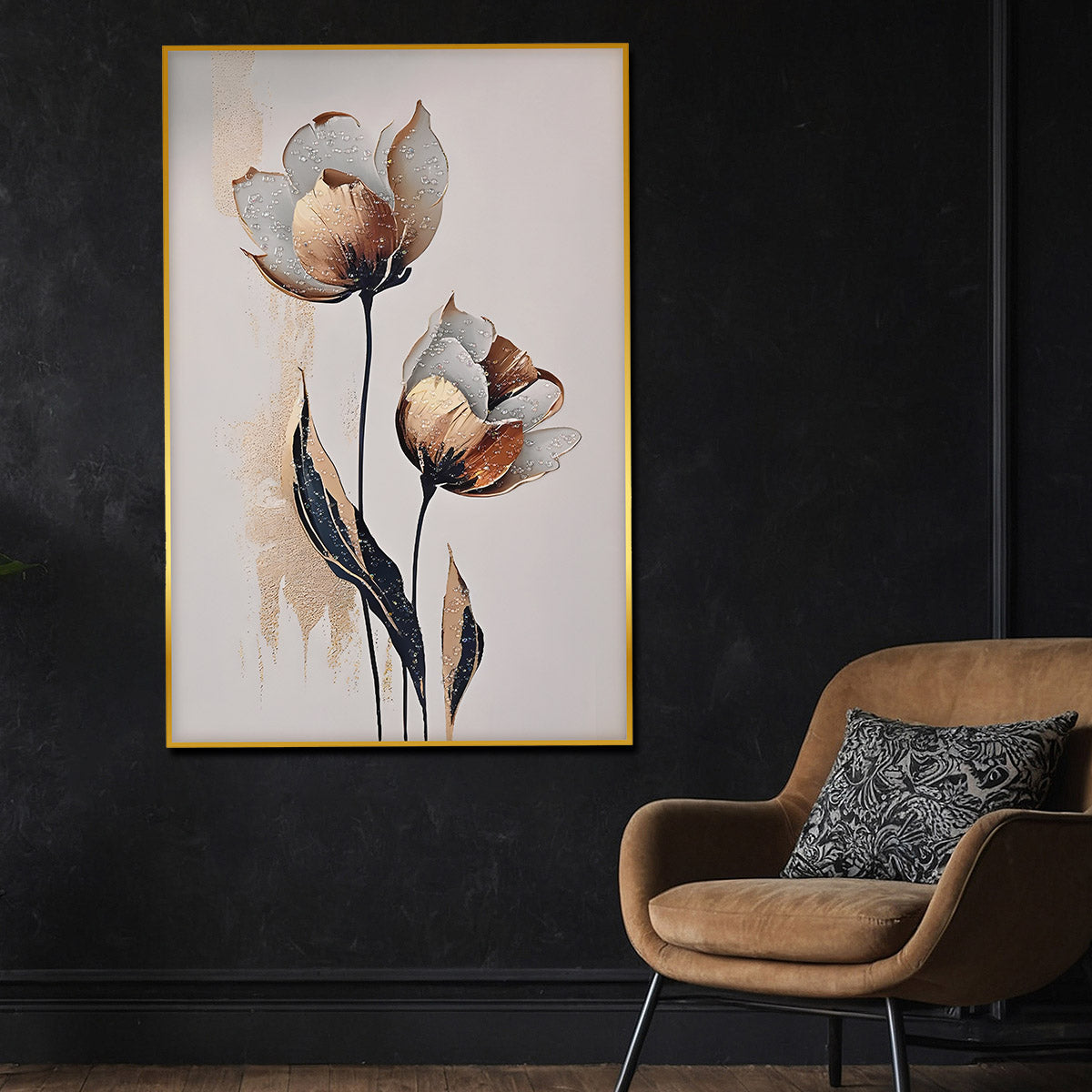 Winter Bloom Framed Crystal Glass Painting